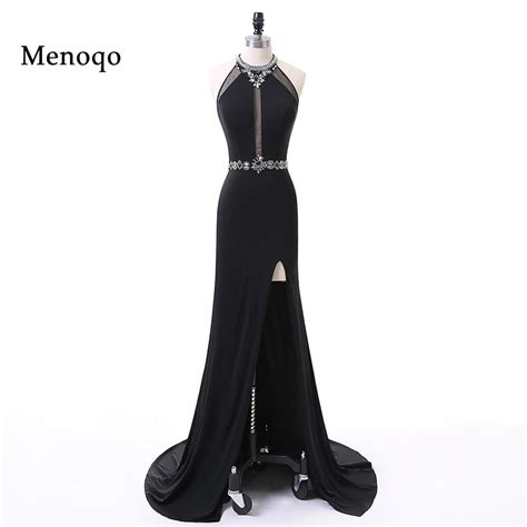 Menoqo Long Black Prom Dresses 2018 Side Slit Women Lady Sexy Evening