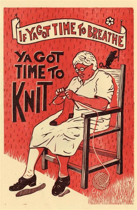 Letterpress Poster Vintage Poster Linocut Print Sock Knitting