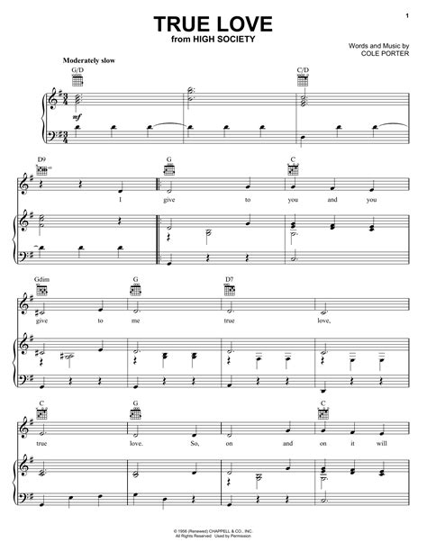 Bing Crosby And Grace Kelly True Love Sheet Music Pdf Notes Chords Standards Score Piano Solo