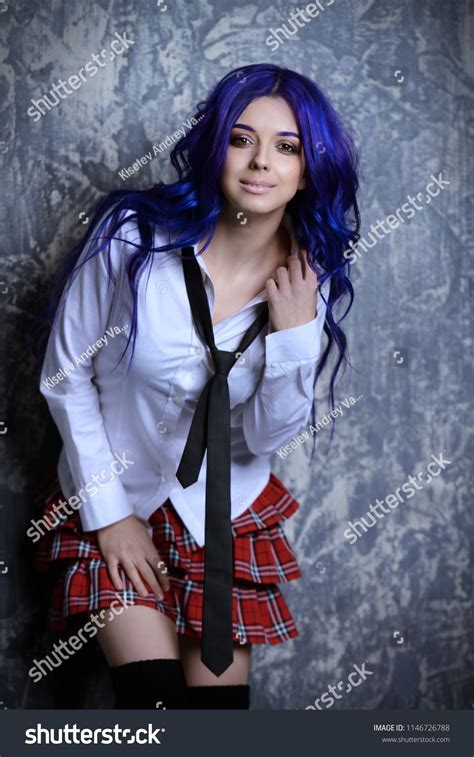 Portrait Student Girl Purple Hair White Stock Photo 1146726788