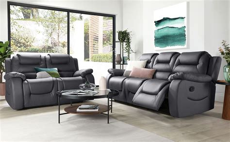 Vancouver Grey Leather 32 Seater Recliner Sofa Set Furniture Choice