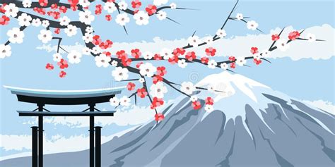 Photo About Graphic Illustration Of Mount Fuji With Cherry Blossoms And