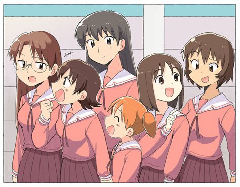 Safebooru 6 Girls Azumanga Daioh Black Eyes Black Hair Black Skirt Brown Hair Closed Eyes