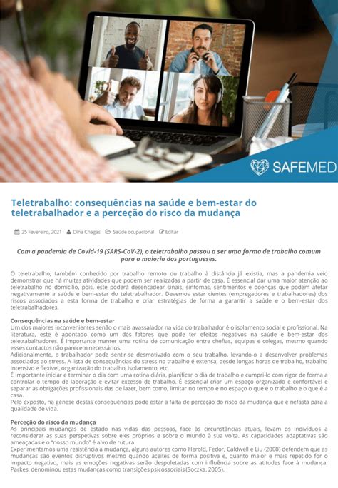 PDF Teletrabalho consequências na saúde e bem estar do teletrabalhador e a perceção do risco