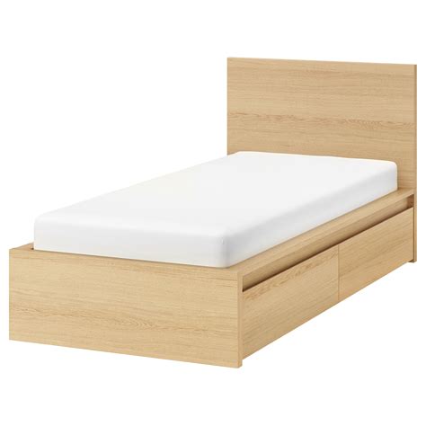 Malm Bed Frame High W 2 Storage Boxes White Stained Oak Veneerluröy