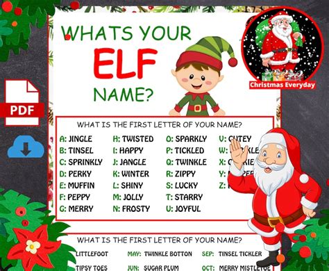 Whats Your Elf Name Digital File Christmas Party Game Printable
