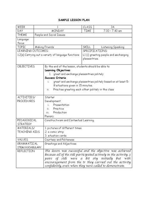 Lesson Plan Template Pdf