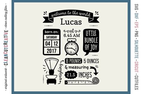 Birth Stats Template Baby Birth Announcement Svg Dxf Eps Png