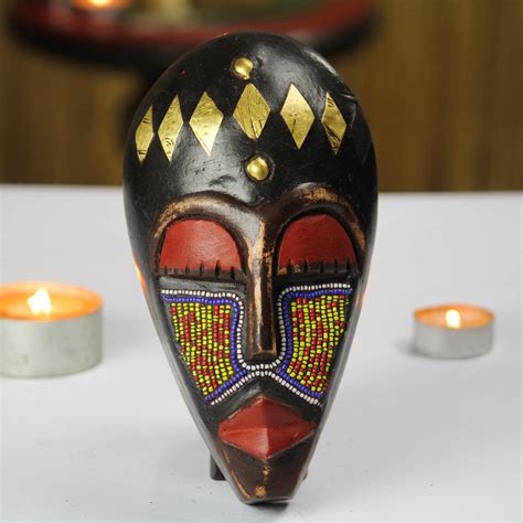 Unicef Market Recycled Glass Beaded African Wood Mask From Ghana