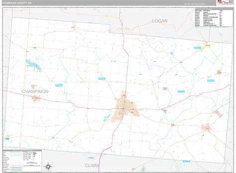 Champaign County Oh Wall Map Premium Style By Marketmaps