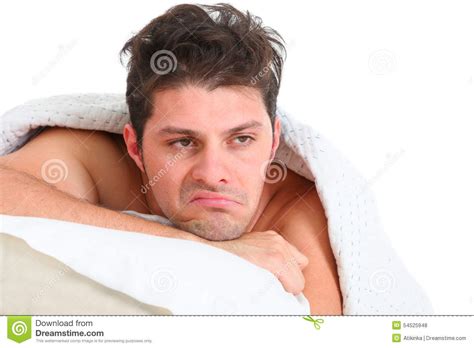 Depressed Man Lying In Bed Stock Photo Image Of Thought