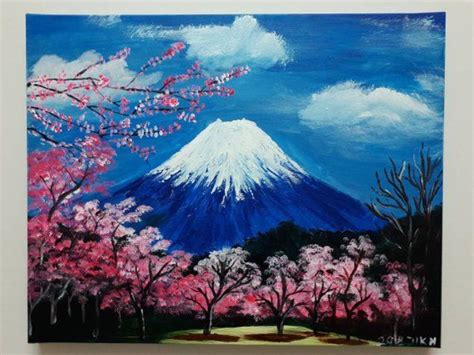 Beautiful Printing Acrylic Painting Of The Fuji Mountain With Lovely