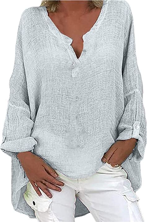 YiMiny Linen Shirts For Women Cotton And Hemp Top Blouse Casual Plus