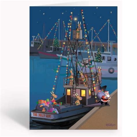 Harbor Boat 18 Nautical Christmas Cards And Evelopes Commercial