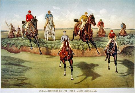 Well Bunched At The Last Hurdle Vintage Horse Racing 1887 Painting By