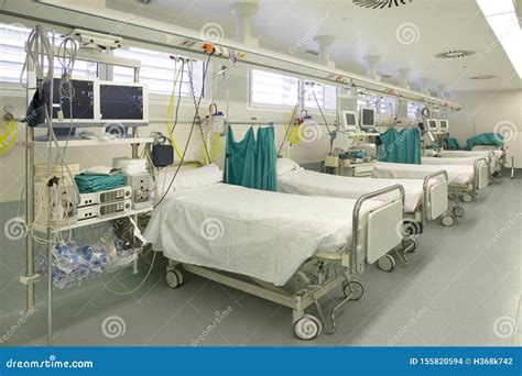 Hospital Intensive Care Unit With Beds Equipment Health Center Stock