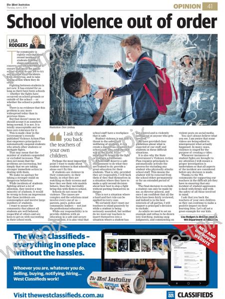 The West Australian Article School Violence Westpix