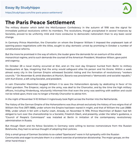 The Paris Peace Settlement Essay Example