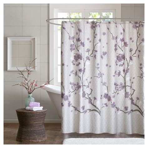 Sakura Cotton Printed Shower Curtain Purple Elegant Shower Curtains