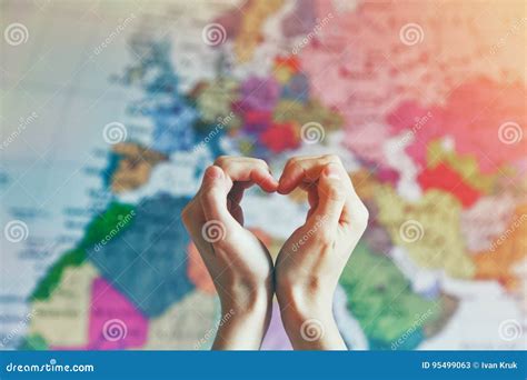 Hand In Heart Shape With Love On World Map Stock Image Image Of