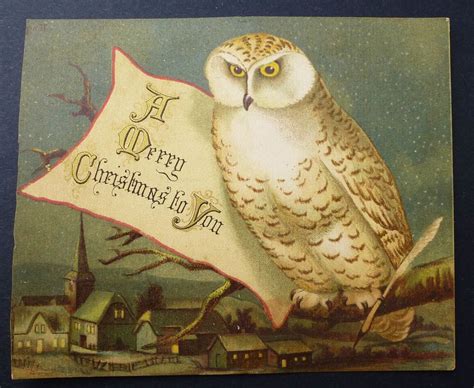 Victorian Card Owl Creepy Christmas Vintage Christmas Cards
