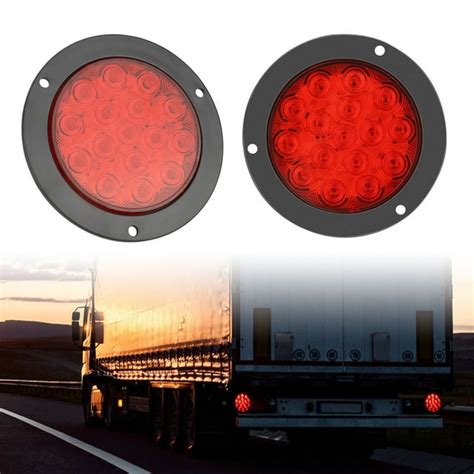 Lingsida 2pcs 4inch Round Red Led Trailer Tail Light Round Led Stop