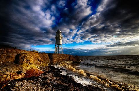 Beach Lighthouse England Sea Clouds Walls Coast