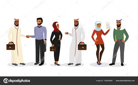 Vector Illustration Of Cartoon Arab Men And Women In Different Clothes