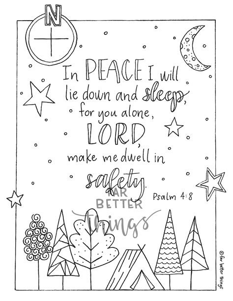 Bible Verse Coloring Page Psalm 4:8 Printable Bible - Etsy