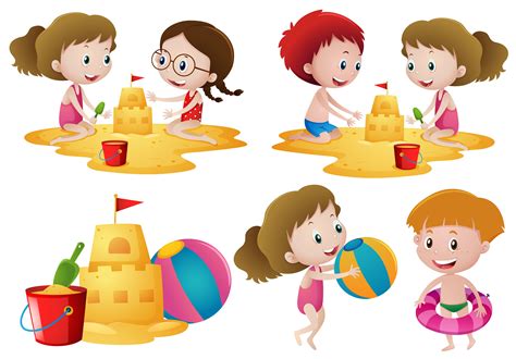 Children Playing Sand On The Beach 414368 Vector Art At Vecteezy