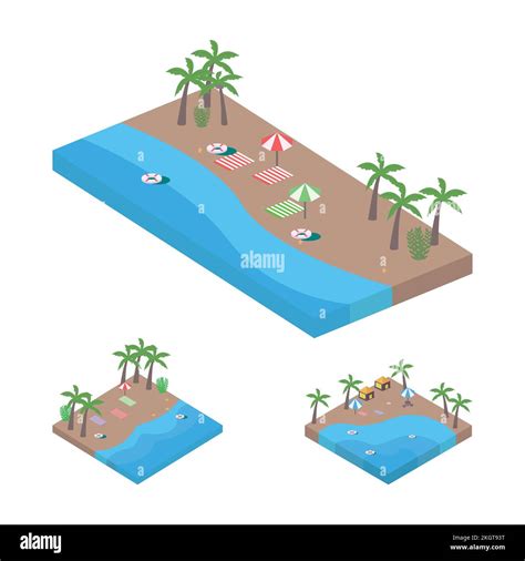 2 5d sandy beach landscape vector illustration sandy beach collection vector with lifebuoy and