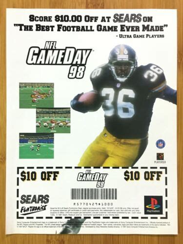 Nfl Gameday 98 Ps1 Playstation 1 Vintage Print Adposter Official Sears