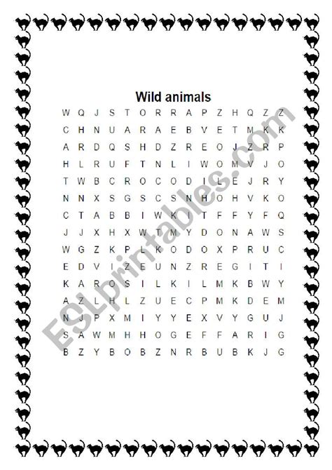 Wild Animals Word Search Esl Worksheet By Ewa11