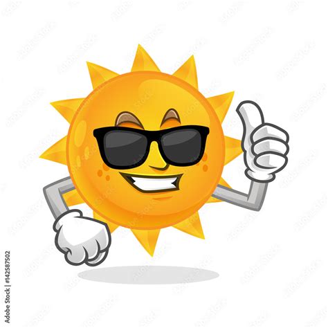 Cool Thumb Up Sun Mascot Wearing Sunglasses Sun Character Sun Cartoon Vector Stock Vector