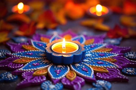 Premium Photo Festive Glow Diwali Candles And Flowers