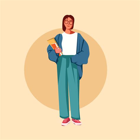 Flat Design Beautiful Female Character Goes To College Design For