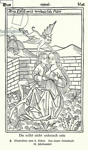 6th Commandment Thou Shalt Not Commit Adultery Woodcut By German