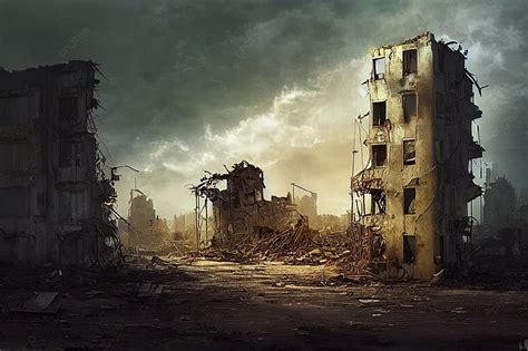 Destroyed In War Post Apocalyptic Abstract City Background Destroyed