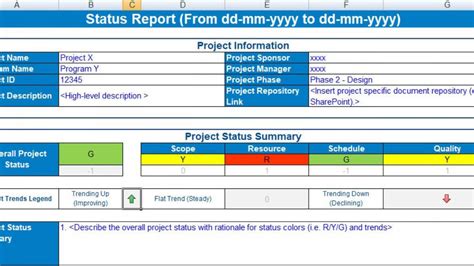 Project Status Report Excel Template