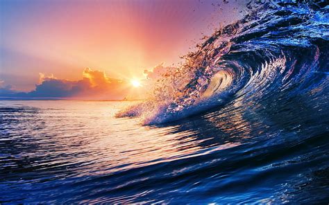 Hd Wallpaper Ocean Wave Nature Sunset Sea Waves Clouds Water