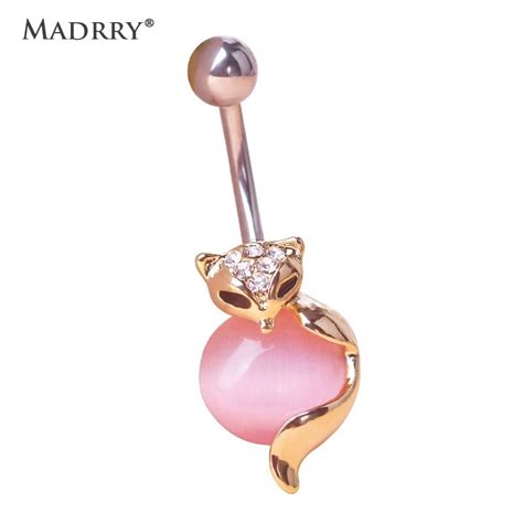 Madrry Created Opal Fox Shape Piercing Navel Ring 316l Surgical Steel Plug Belly Button Ring