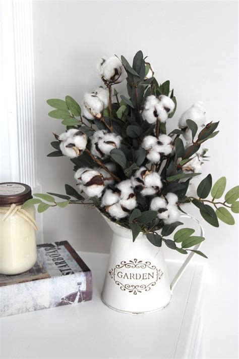 rustic farmhouse decor cotton boll stems cotton arrangement etsy shabby chic decor diy