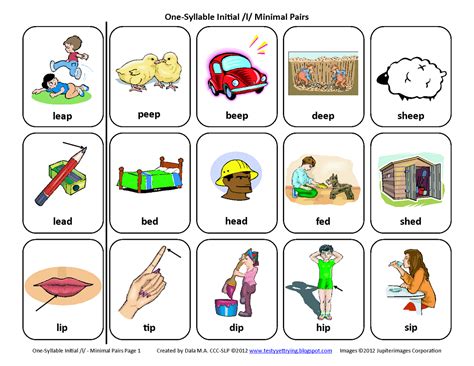 Initial L Minimal Pairs Free Speech Therapy Articulation Picture Cards