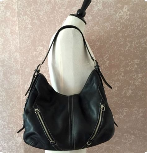 Tignanello Black Pebble Leather Shoulder Bag Purse Hobo Handbag