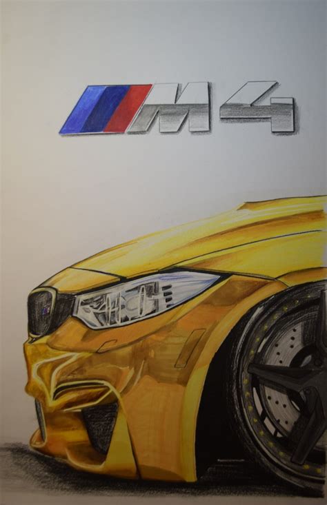 It takes time and precision to draw. BMW M4 Detail Munich Car Drawing - Munich Car Drawing ...