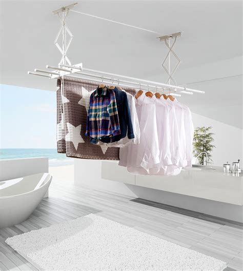 184cm 4 Rail Clothes Airer Ceiling Wall Mounted Laundry Drying Rack