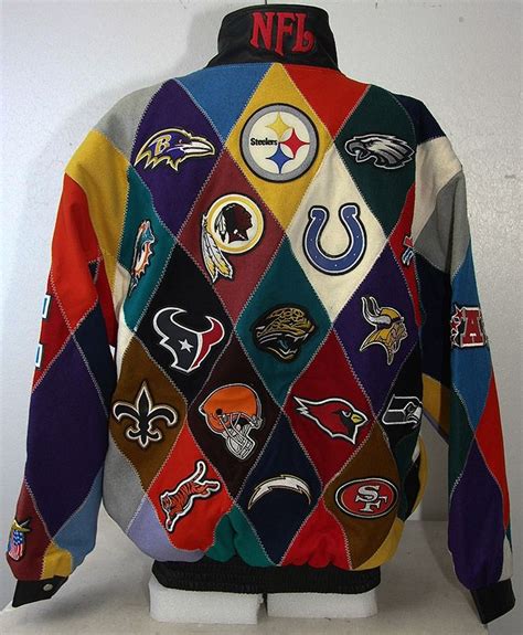 Nfl Jeff Hamilton Reebok Diamond Pattern Jacket With Nfl Team Logos All