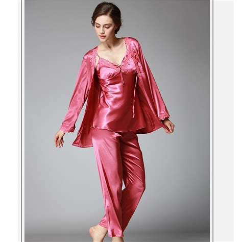 womens silk satin pajamas pyjamas set sleepwear loungewear 3pcs plus size in pajama sets from
