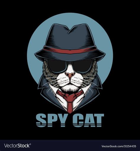 A Black And White Cat Wearing A Suit Tie And Hat With The Words Spy