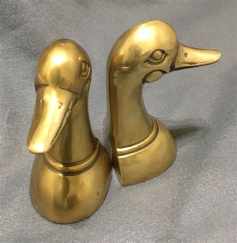 Vintage Mid Century Brass Duck Bookends